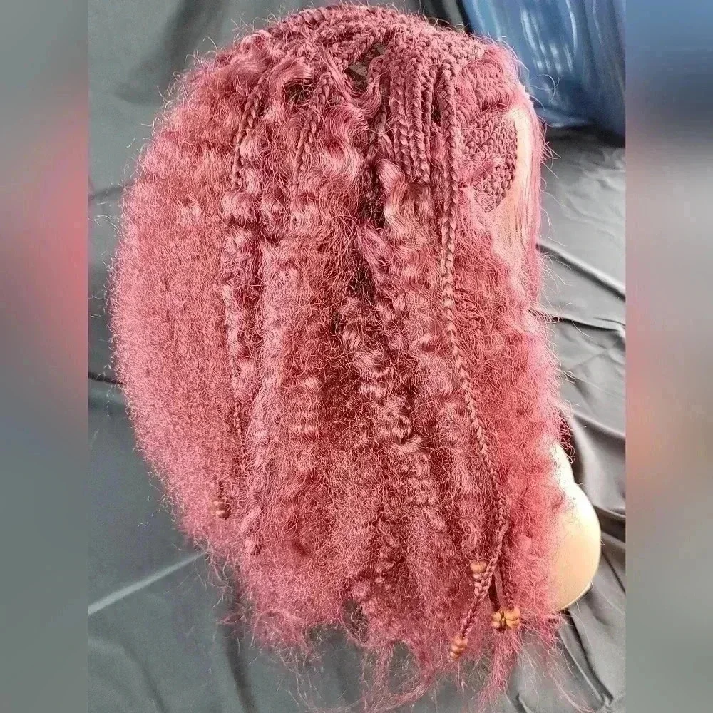YAMA Handmade Red Braided Wig | Bold Afro Bob | Full Lace | Ships Fast 🚚